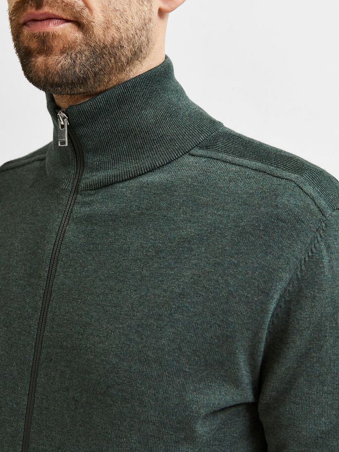 Green Turtleneck Zip Up Cardigan