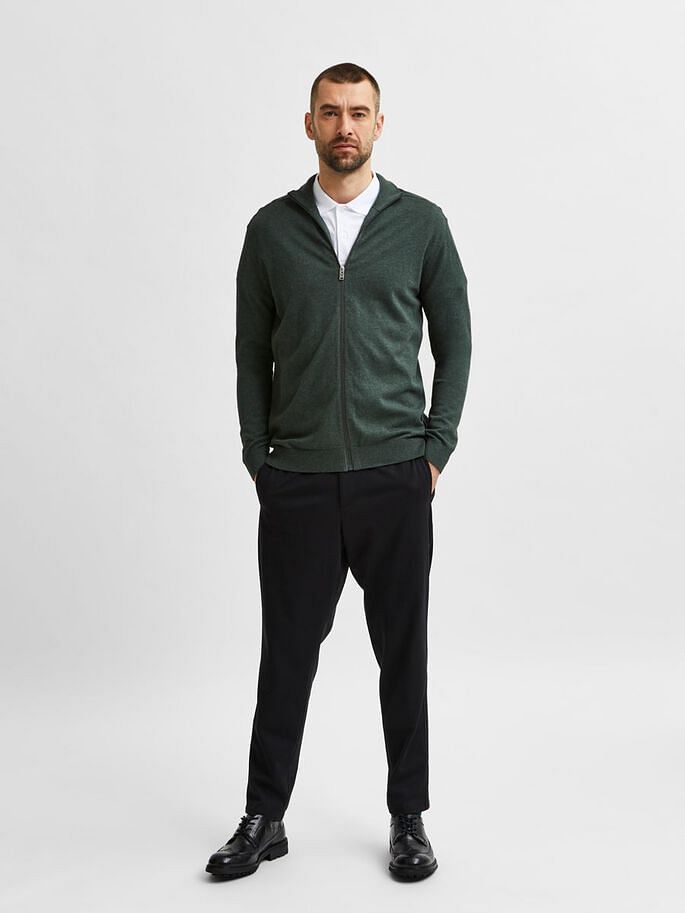 Green Turtleneck Zip Up Cardigan