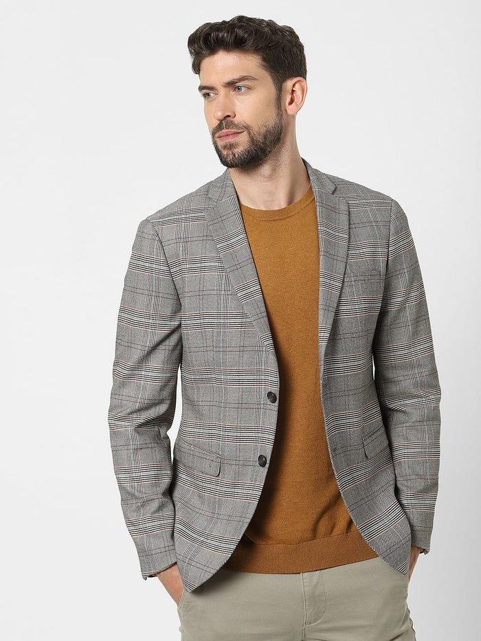Grey Check Slim Fit Blazer