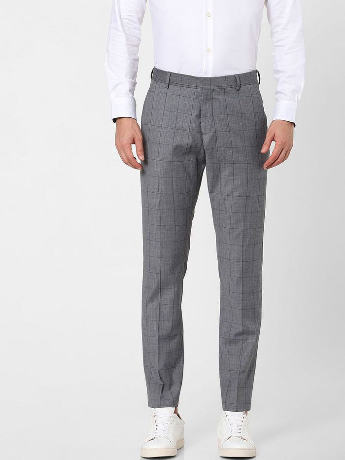 Grey Check Slim Fit Trousers