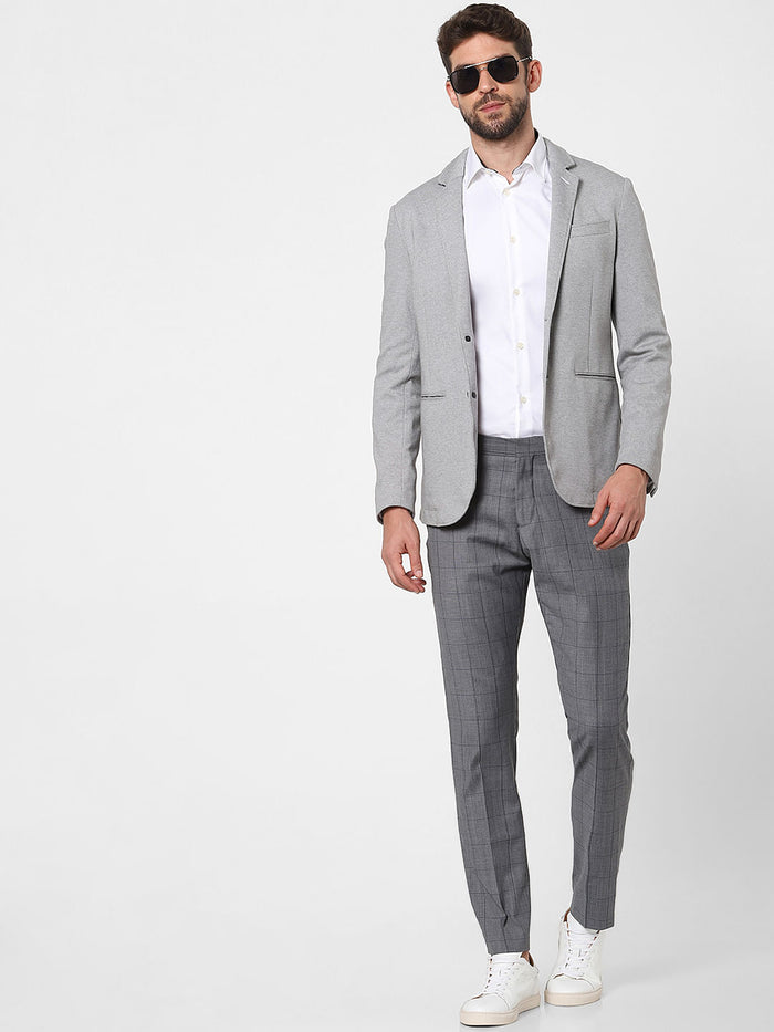 Grey Check Slim Fit Trousers
