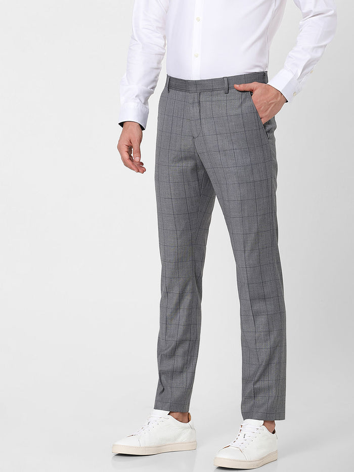 Grey Check Slim Fit Trousers