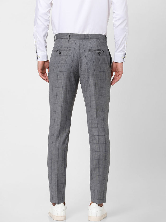 Grey Check Slim Fit Trousers