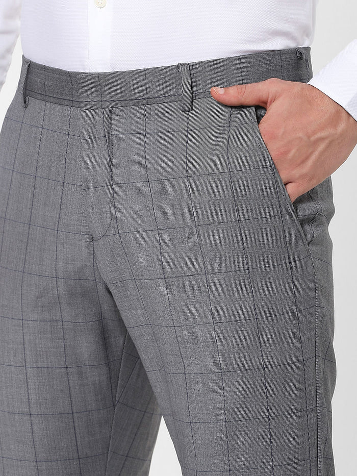 Grey Check Slim Fit Trousers