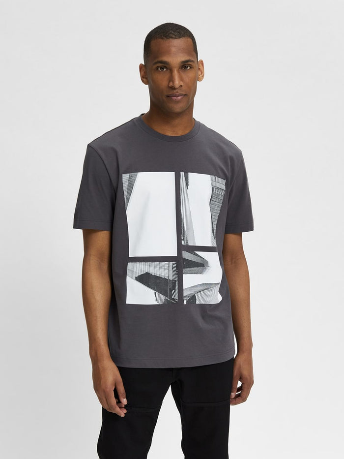 Grey Graphic Print Crew Neck T-Shirt