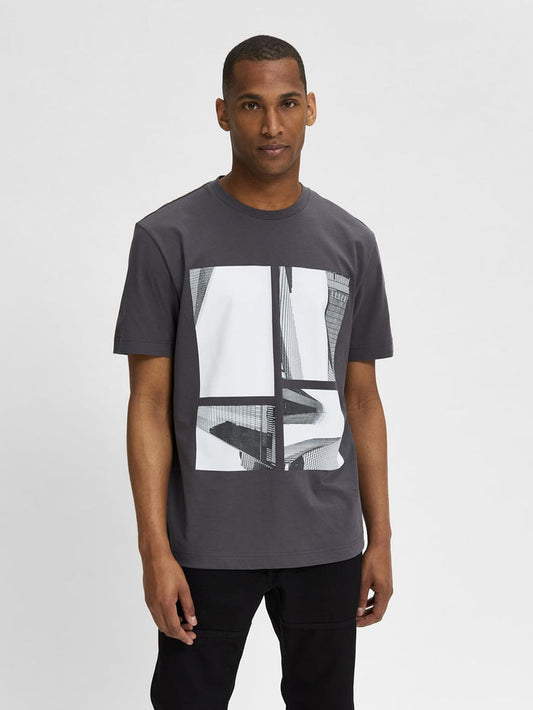 Grey Graphic Print Crew Neck T-Shirt