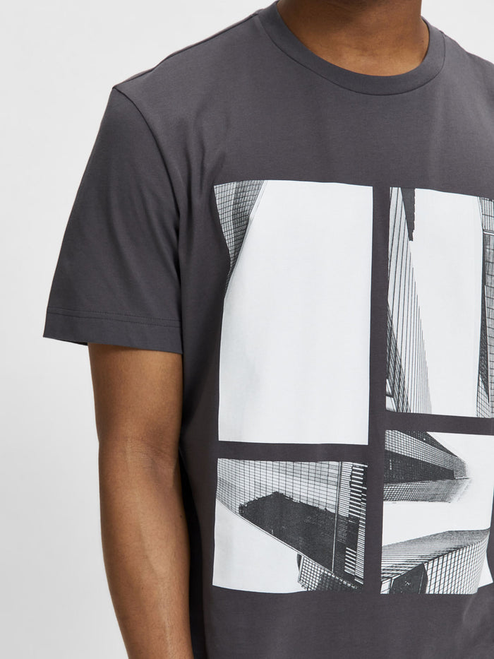 Grey Graphic Print Crew Neck T-Shirt