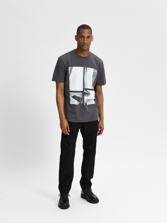 Grey Graphic Print Crew Neck T-Shirt