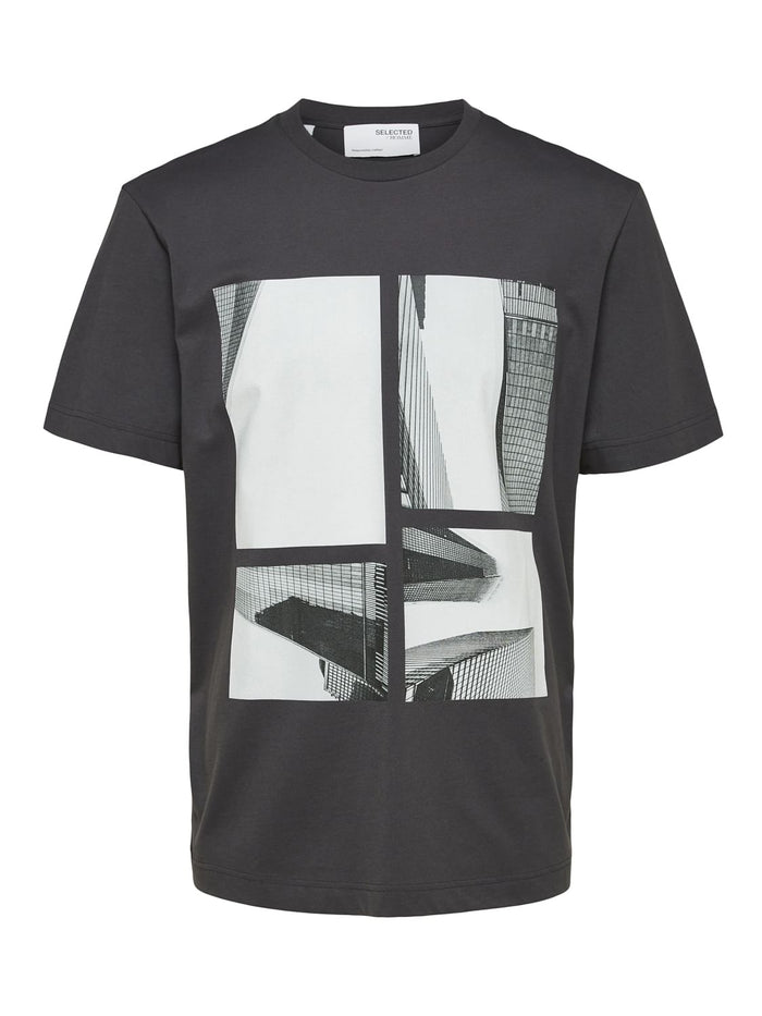 Grey Graphic Print Crew Neck T-Shirt