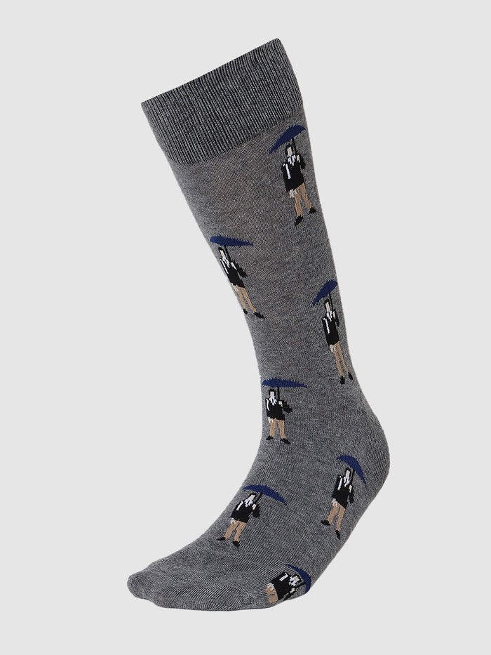 Grey Graphic Print Mid Calf Length Socks