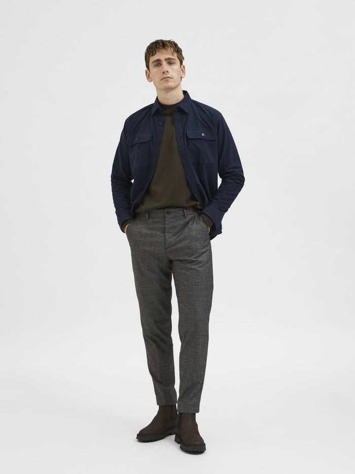 Grey Mid Rise Check Slim Trousers