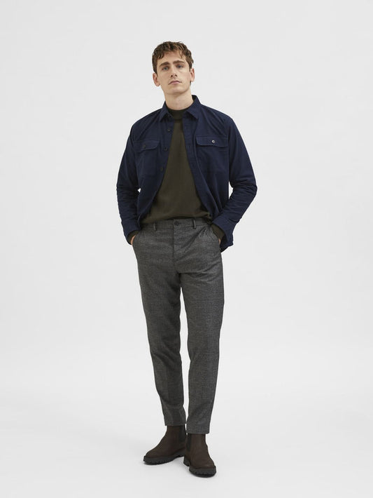 Grey Mid Rise Check Slim Trousers