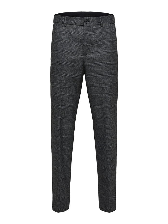 Grey Mid Rise Check Slim Trousers
