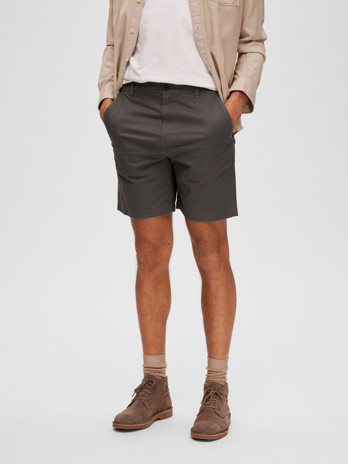 Grey Mid Rise Chino Shorts