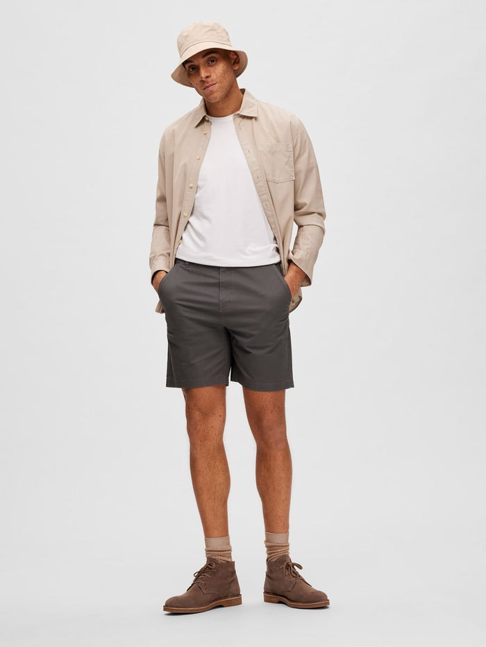 Grey Mid Rise Chino Shorts