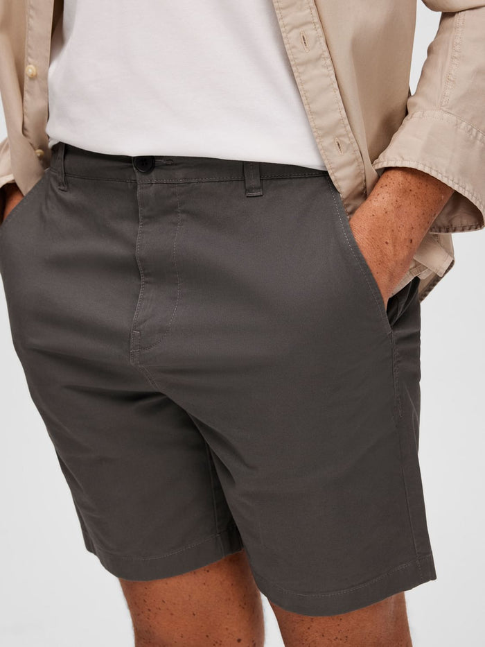 Grey Mid Rise Chino Shorts