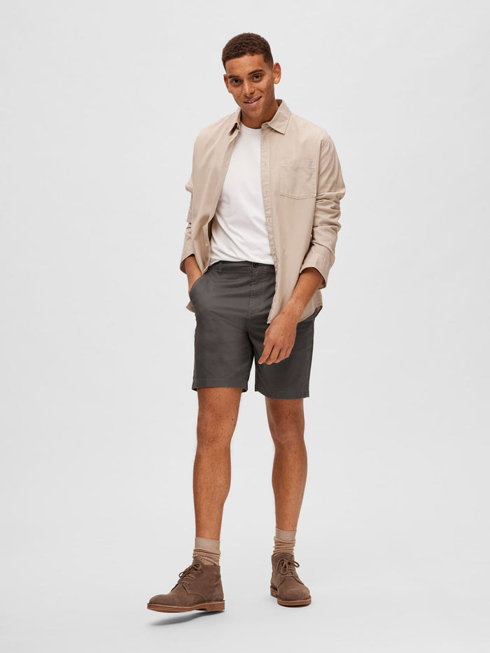 Grey Mid Rise Chino Shorts