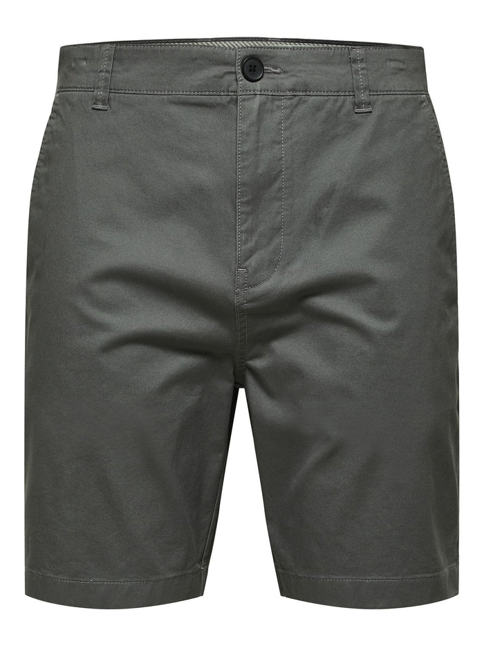 Grey Mid Rise Chino Shorts