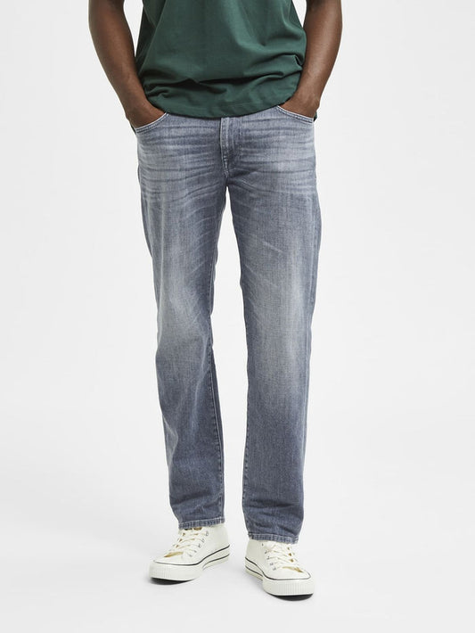 Grey Mid Rise Straight Jeans