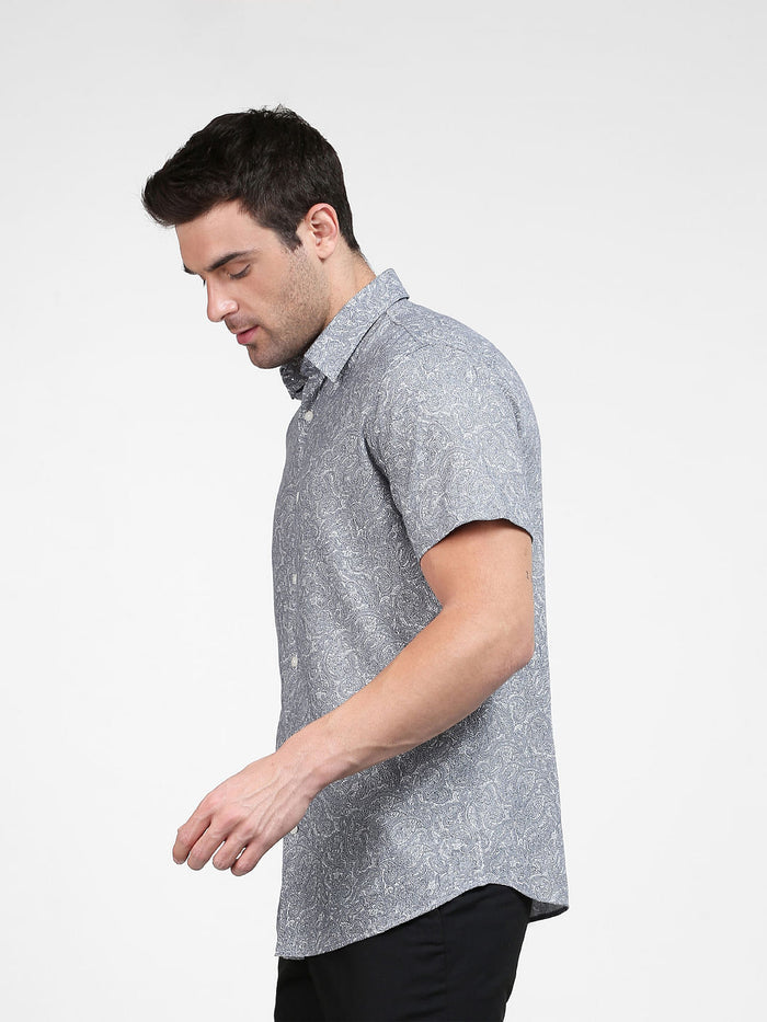 Grey Paisley Print Half Sleeves Shirt