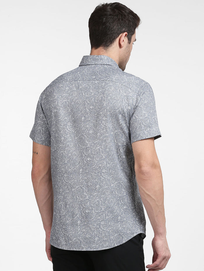 Grey Paisley Print Half Sleeves Shirt