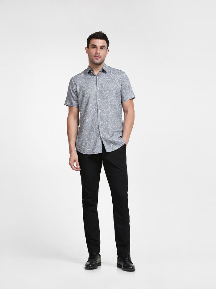 Grey Paisley Print Half Sleeves Shirt