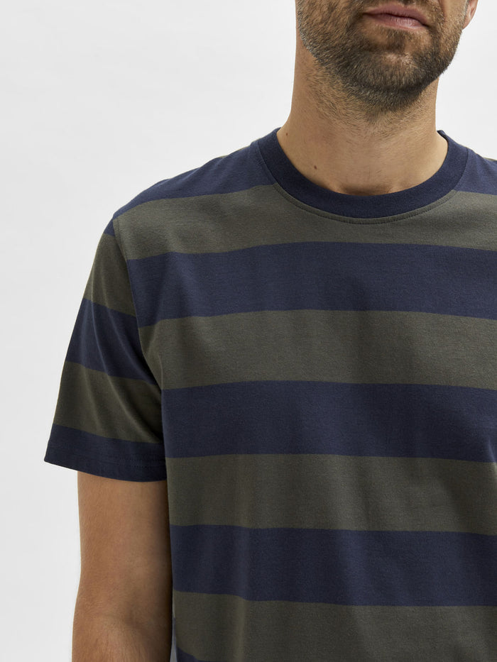 Grey Striped Crew Neck T-Shirt