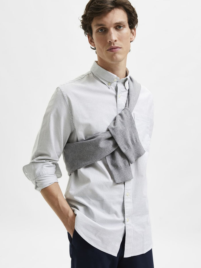 Grey Striped Organic Cotton Full Sleeves Shirt