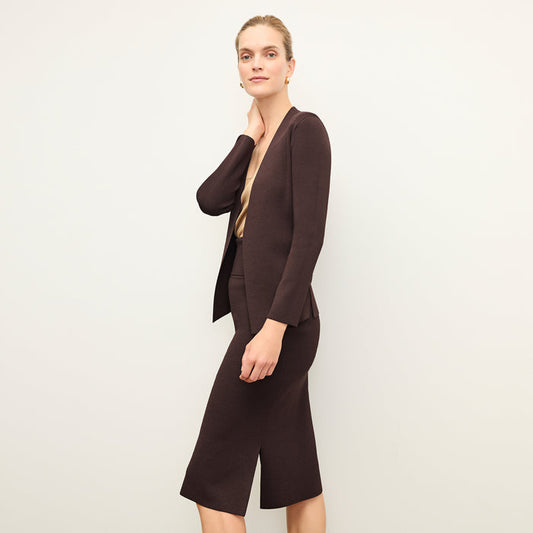 side image of a woman wearing the Harlem Skirt in Chocolate | Lead