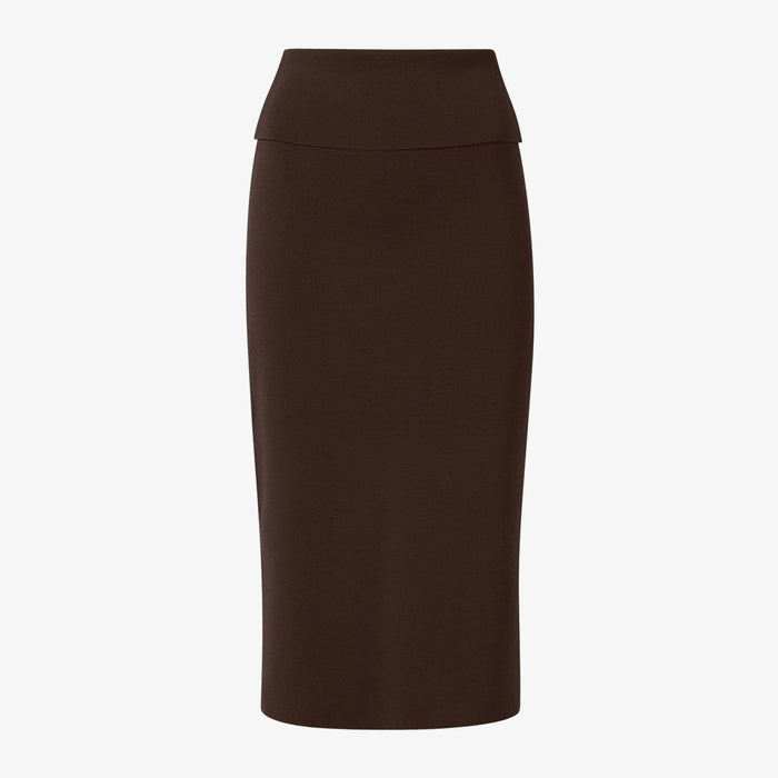 packshot image of the merritt skirt in chocolate