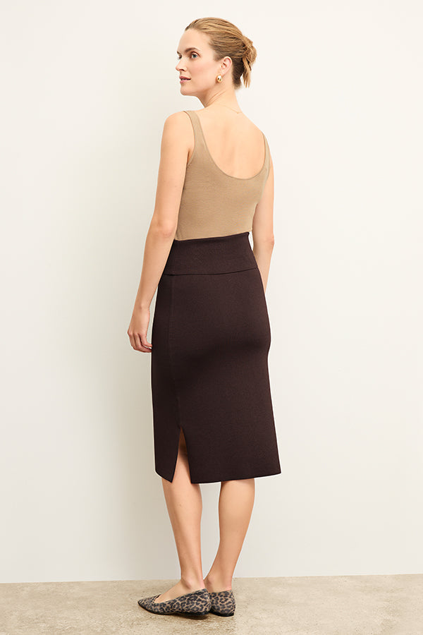 front image of a woman wearing the Harlem Skirt in Chocolate | Exclude