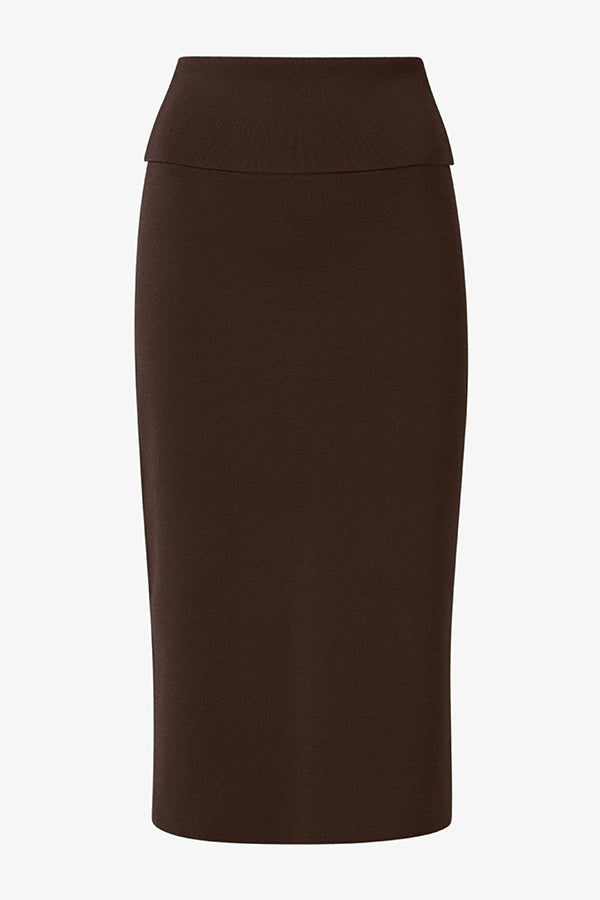 packshot image of the merritt skirt in chocolate | Exclude | Still