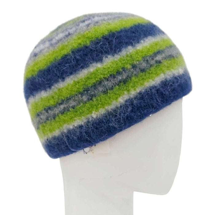 Hat - Felted Wool Cap in Blue Green Stripe (Assorted Sizes) by Snooter-doots