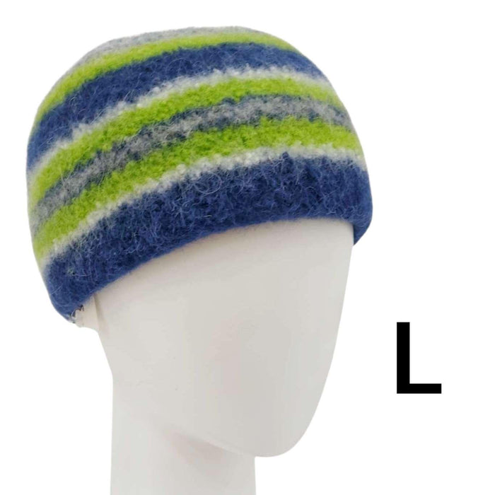 Hat - Felted Wool Cap in Blue Green Stripe (Assorted Sizes) by Snooter-doots