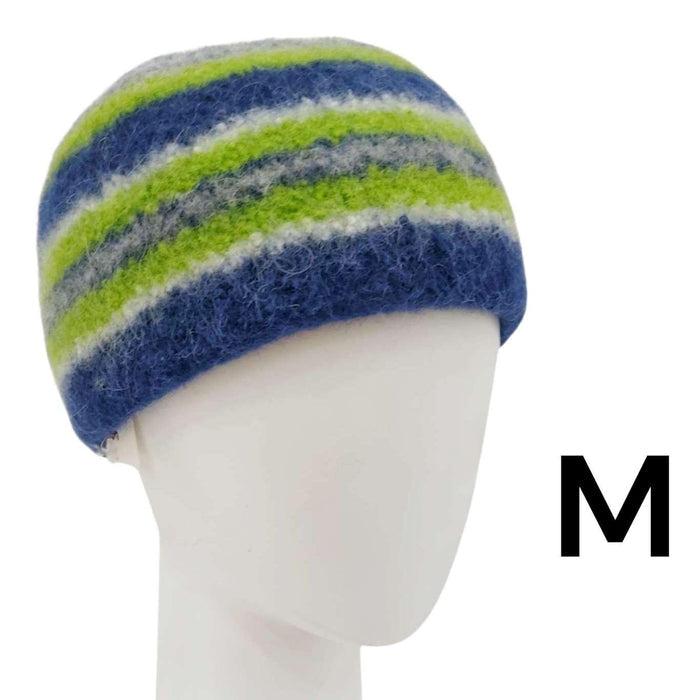 Hat - Felted Wool Cap in Blue Green Stripe (Assorted Sizes) by Snooter-doots
