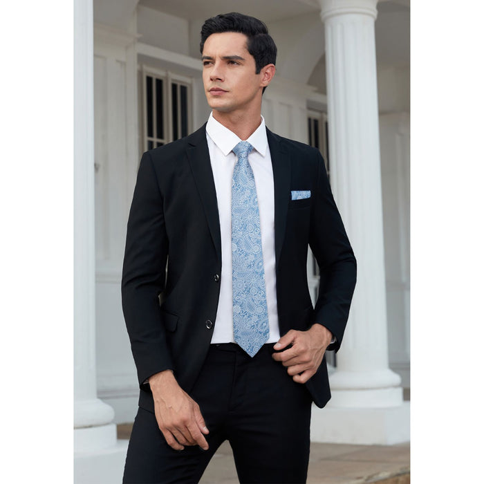 Hisdern Blue Paisley Tie Set For Groomsmen