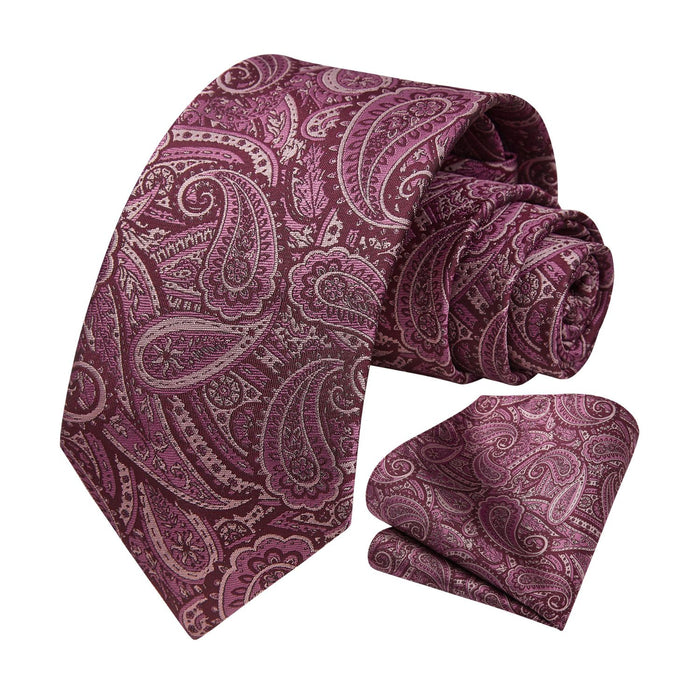 Hisdern Burgundy Paisley Tie Set For Groomsmen
