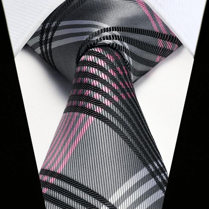 Plaid Tie Handkerchief Set - 14 BLACK