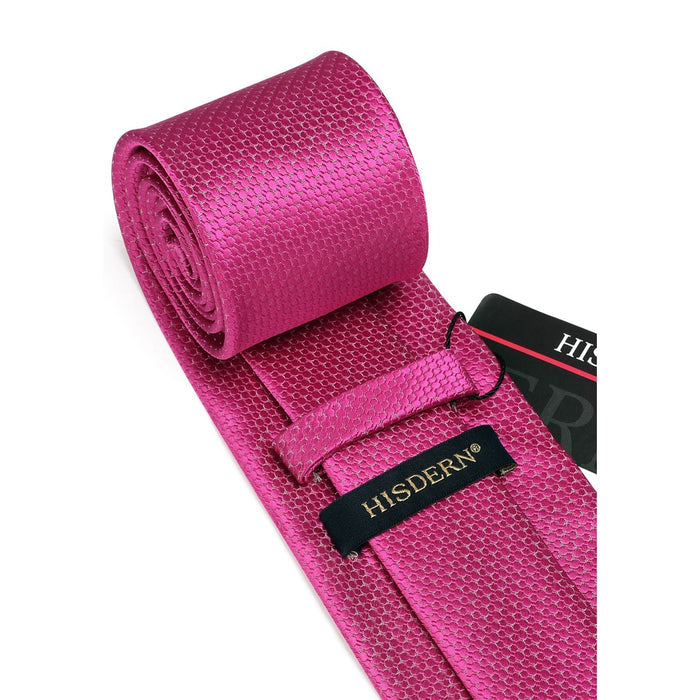 Plaid Tie Handkerchief Set - B1-HOT PINK