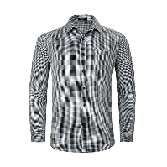 Men's Casual Long Sleeve Plaid Shirt - BLACK