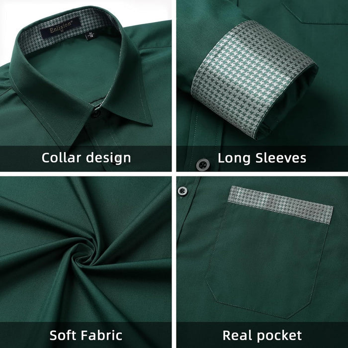 Men's Patchwork Dress Shirt with Pocket - 02-GREEN-1