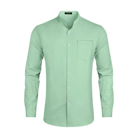 Men's Light Green Grandad Collar Shirt Wedding Regular Fit with Pocket
