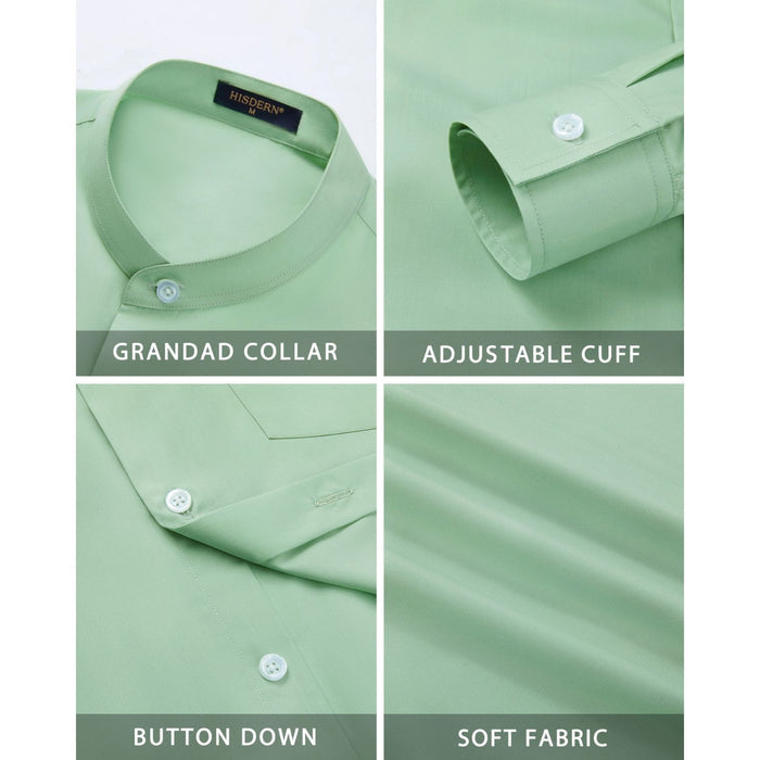 Men's Light Green Grandad Collar Shirt Wedding Regular Fit with Pocket