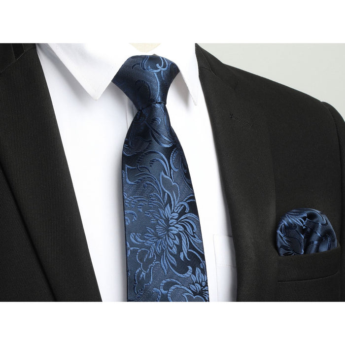 Floral Tie Handkerchief Cufflinks - A-NAVY BLUE2