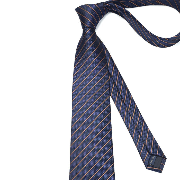 Stripe Tie Handkerchief Set - 17 NAVY BLUE/YELLOW