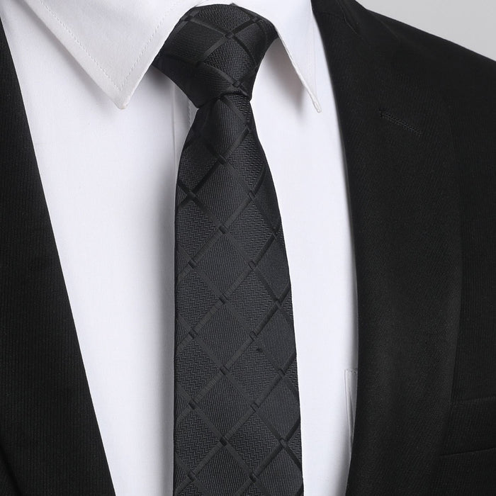 Plaid 2.17'' Skinny Formal Tie - A- BLACK