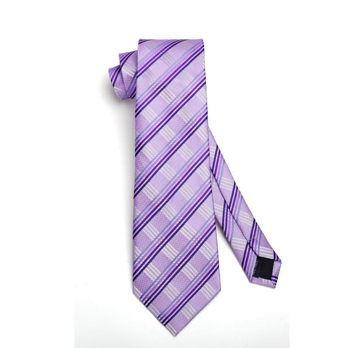 Stripe Tie Handkerchief Set - PURPLE