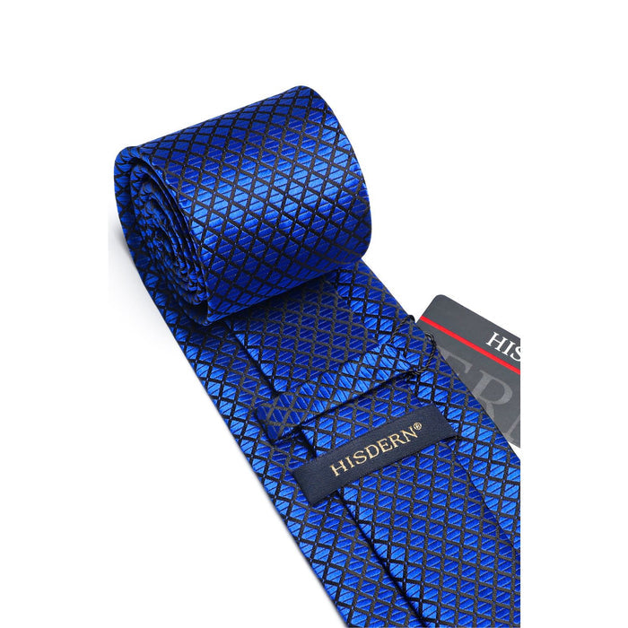 Plaid Tie Handkerchief Cufflinks - 01-ROYAL BLUE