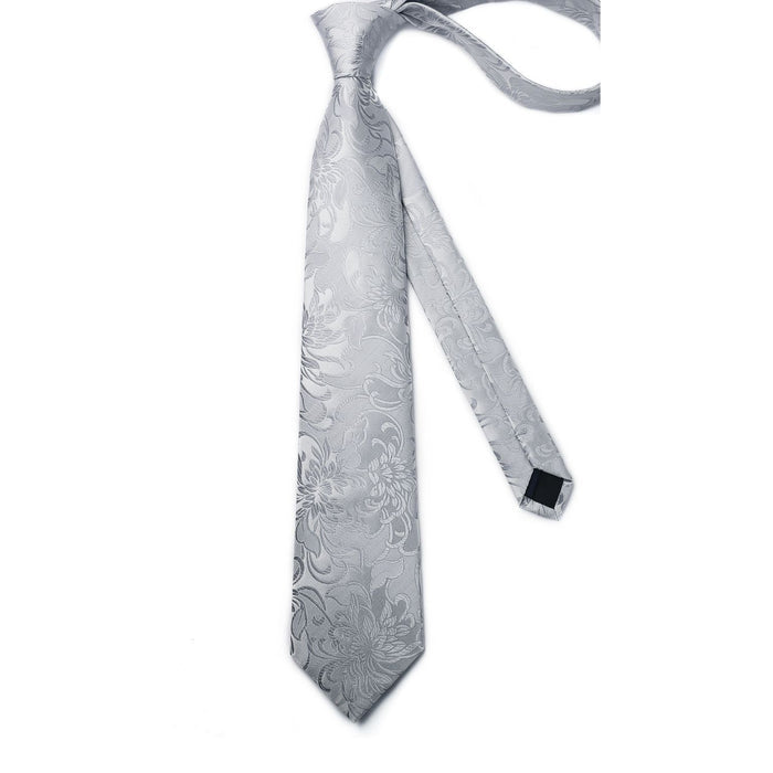 Floral Tie Handkerchief Cufflinks - 1A-WHITE