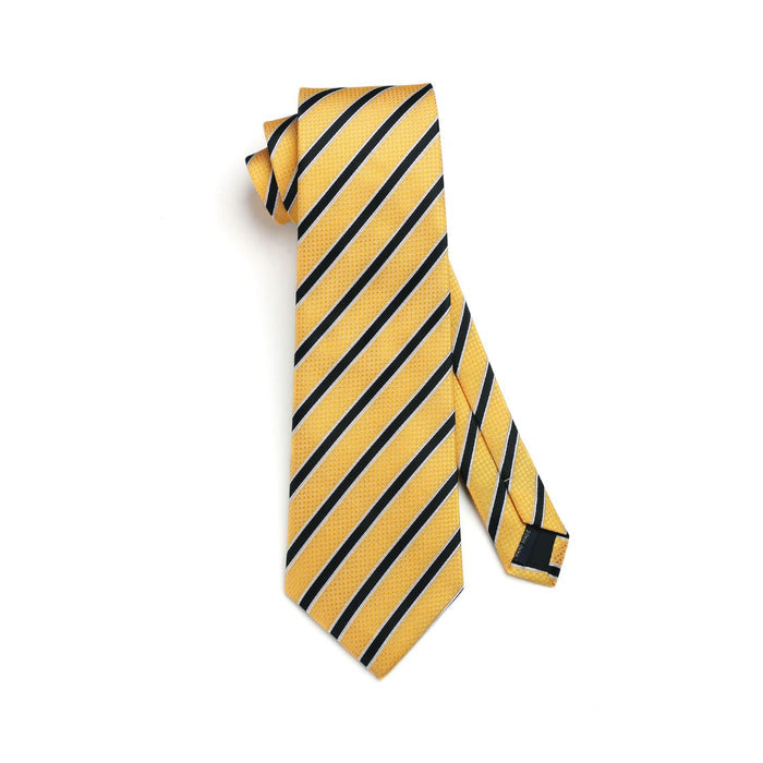 Stripe Tie Handkerchief Cufflinks - 02A-YELLOW